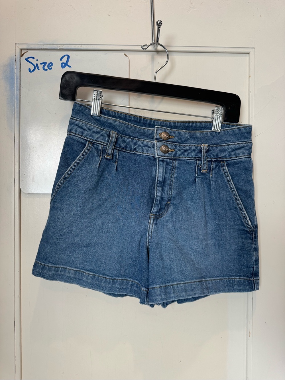 Lee Double-Button High Waist Denim Shorts in Blue
